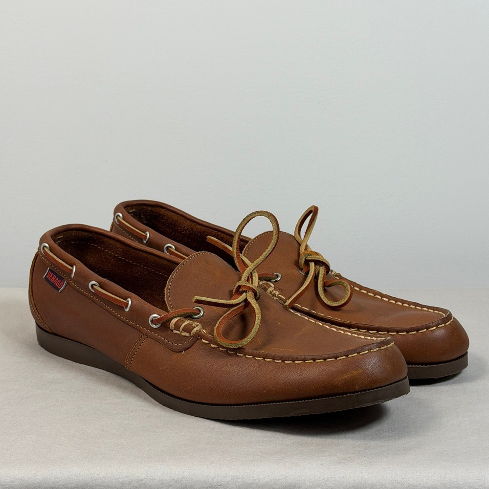 Sebago Campsides Mens 11 N Brown Leather Boat Shoes Made in USA Moc Toe Loafers